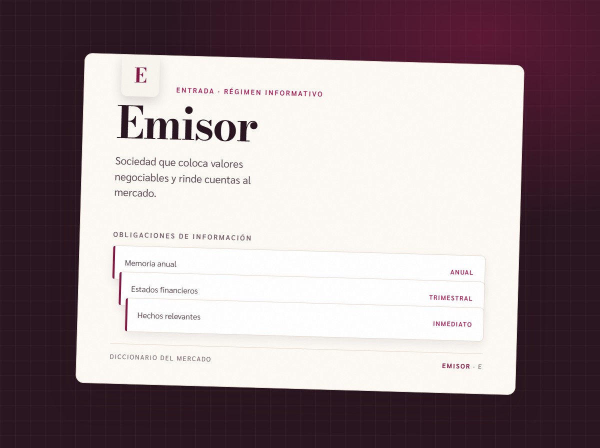 Hojas de información de una empresa emisora ordenadas como material de consulta