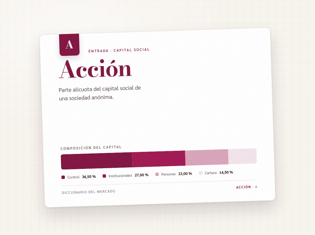 Ficha de índice con el término «acción» sobre una mesa de consulta